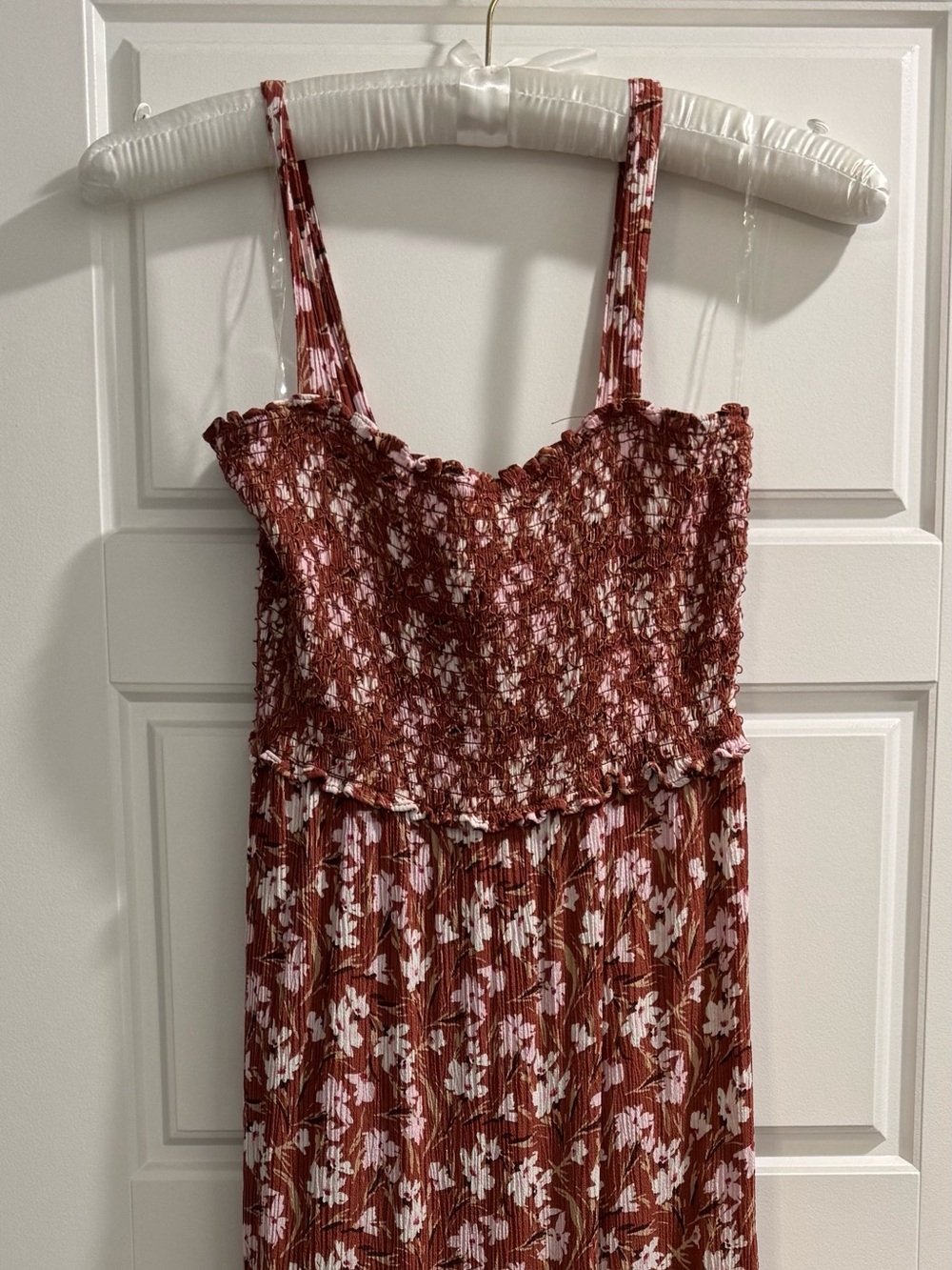 Lily Rose Rust and Pink Floral Smocked Maxi Dress